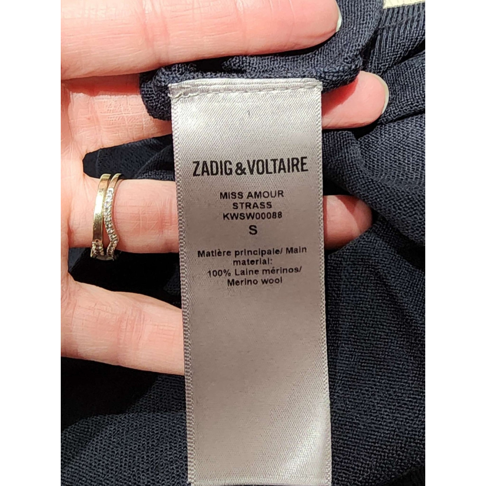 ZADIG & VOLTAIRE Miss Amour Sweater Rhinestone Navy S Merino Wool New - Picture 4 of 8